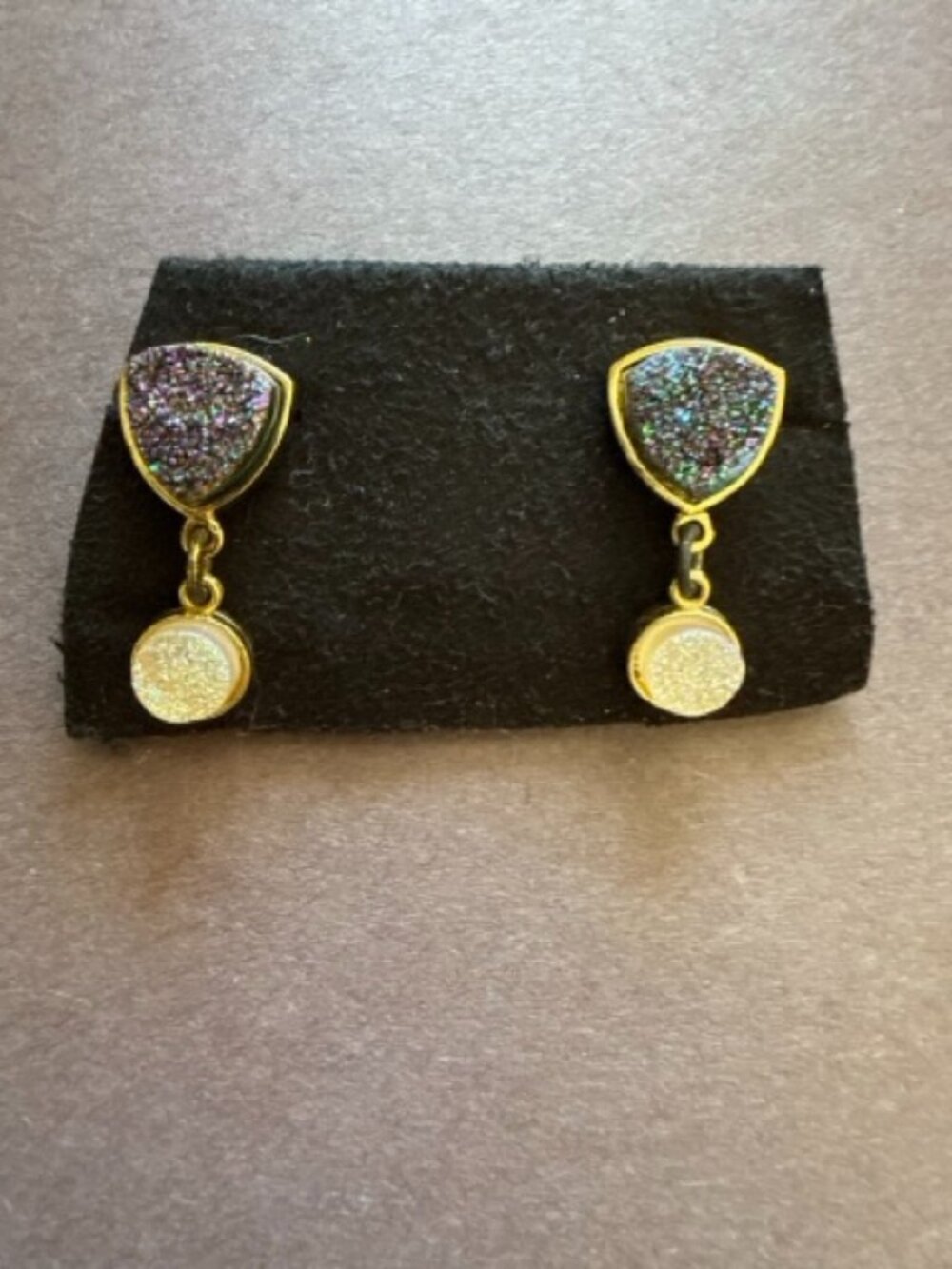 Dara Ettinger Anthropologie Gold Raw Druzy Drop Earrings